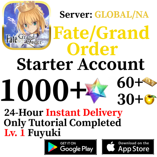 [ENGLISH/GLOBAL/NA][INSTANT] 1000+ SQ, 60+ Tix Fate Grand Order FGO Starter Reroll Account