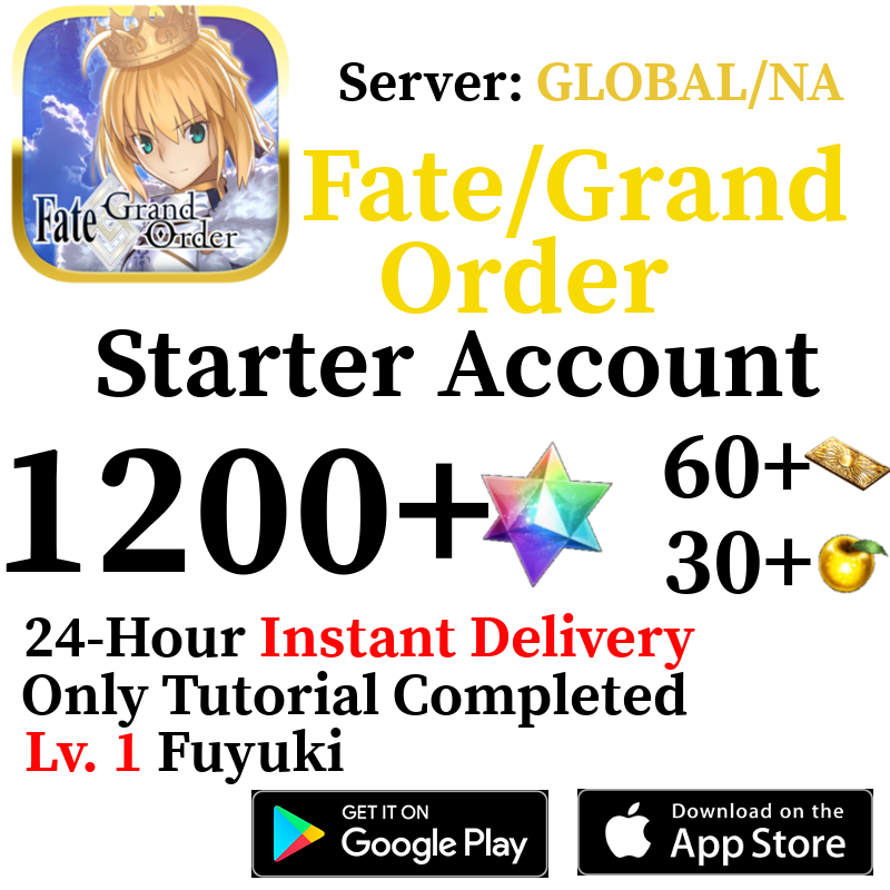 [ENGLISH/GLOBAL/NA][INSTANT] 1200+ SQ, 60+ Tix Fate Grand Order FGO Starter Reroll Account