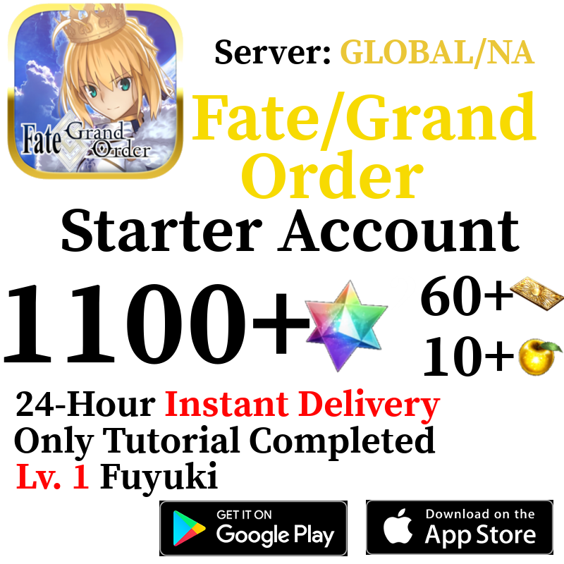 [ENGLISH/GLOBAL/NA][INSTANT] 1100+ SQ, 60+ Tix Fate Grand Order FGO Starter Reroll Account