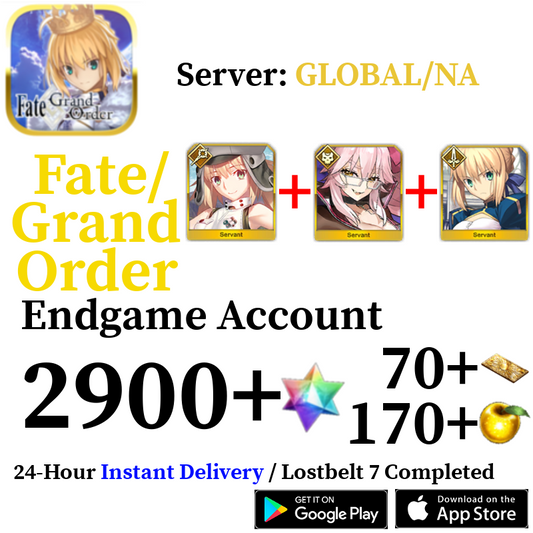 [ENGLISH/GLOBAL/NA][INSTANT] Castoria + Vitch + Artoria 2900+ SQ Fate Grand Order FGO Endgame Reroll Account