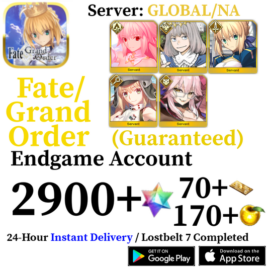[ENGLISH/GLOBAL/NA][INSTANT] Arcueid + Vitch + Oberon + Castoria + Artoria 2900+ SQ Fate Grand Order FGO Endgame Reroll Account