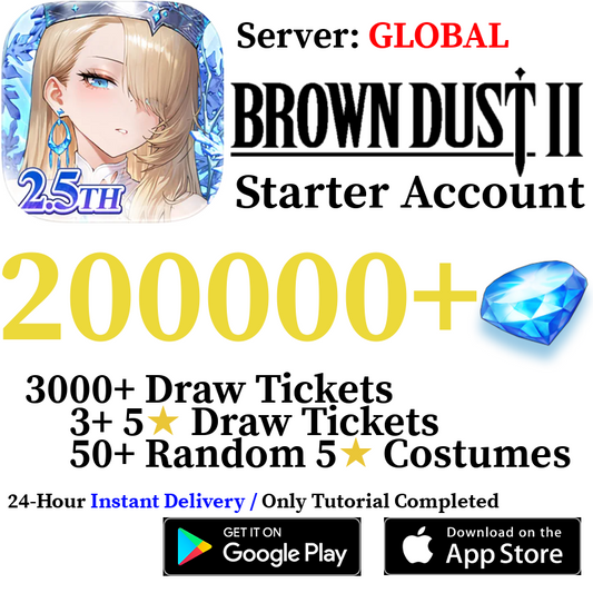 [GLOBAL] [INSTANT] 30000 - 200000+ Gems | Brown Dust 2 Starter Reroll Account