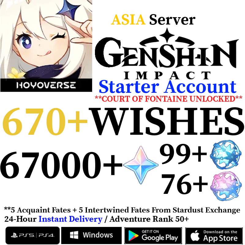 [ASIA] [INSTANT] 67000+ Primogems Fates Genshin Impact Reroll Account