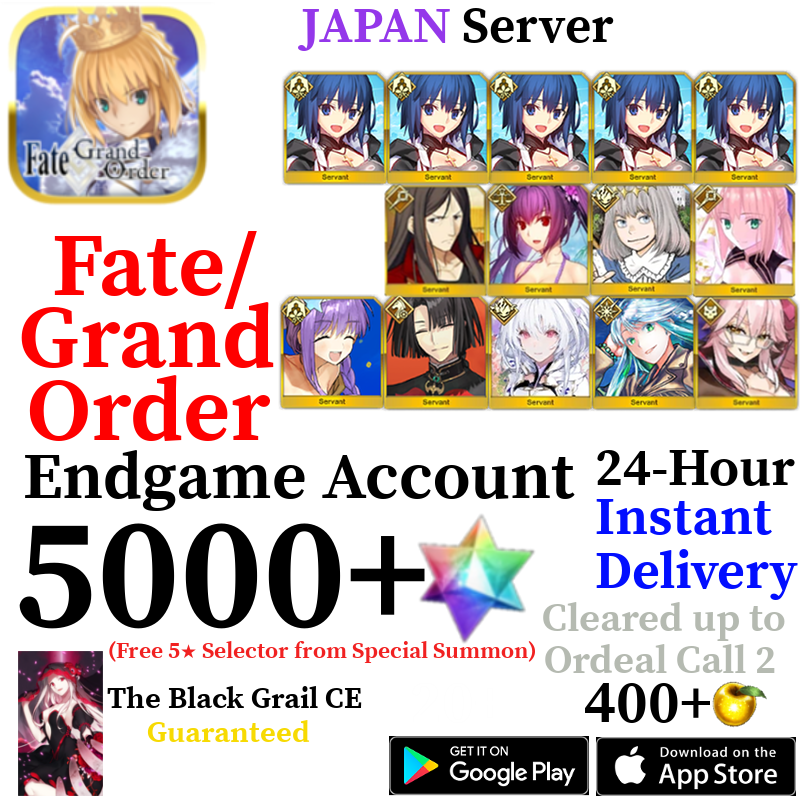 [JP] [INSTANT] NP5 Ciel + Summer BB + Castoria + Vitch + Oberon + Skadi + Kukulkan + Lady Avalon + 5000+ SQ Fate Grand Order FGO Quartz Reroll Account