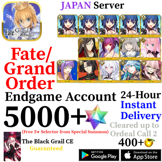 [JP] [INSTANT] NP5 Ciel + Summer BB + Castoria + Vitch + Oberon + Skadi + Kukulkan + Lady Avalon + 5000+ SQ Fate Grand Order FGO Quartz Reroll Account