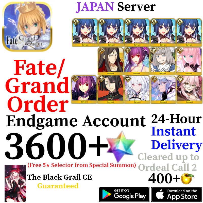 [JP] [INSTANT] NP5 Ciel + Castoria + Vitch + Oberon + Skadi + 3600+ SQ Fate Grand Order FGO Quartz Reroll Account