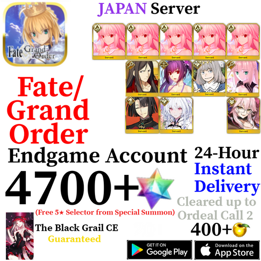 [JP] [INSTANT] NP5 Arcueid + Castoria + Vitch + Oberon + Skadi + 4700+ SQ Fate Grand Order FGO Quartz Reroll Account