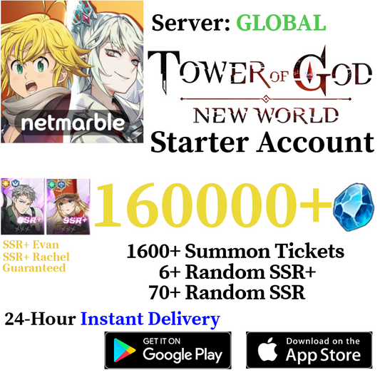 [GLOBAL] [INSTANT] Evan + Rachel 160000+ Gems | Tower of God New World Starter Reroll Account