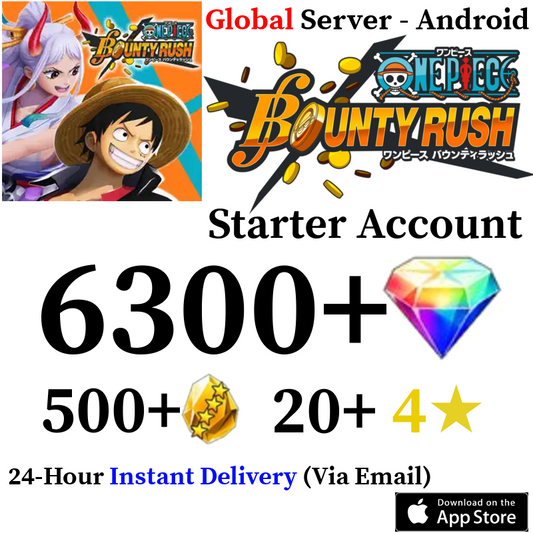 [GLOBAL - Android][INSTANT] 6300+ Gems ONE PIECE Bounty Rush Starter Reroll Account