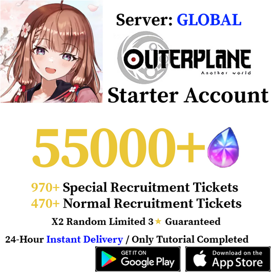 [GLOBAL Server] 20000-55000+ Gems + X2 Limited 3⭐ | OUTERPLANE Starter Reroll Account