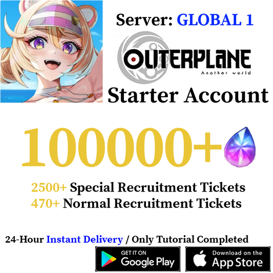 [GLOBAL 1 Server] 65000-100000+ Gems + Limited 3⭐ | OUTERPLANE Starter Reroll Account