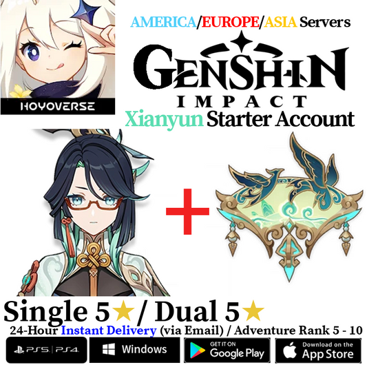 [AMERICA/EUROPE/ASIA] Xianyun + Crane's Echoing Call Genshin Impact Fresh Starter Account AR10