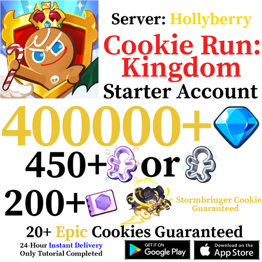 [GLOBAL/Hollyberry][INSTANT] 400,000 Gems + Stormbringer Cookie | Cookie Run: Kingdom Starter Reroll Account