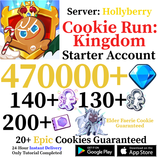[GLOBAL/Hollyberry][INSTANT] 470,000 Gems + Elder Faerie Cookie | Cookie Run: Kingdom Starter Reroll Account
