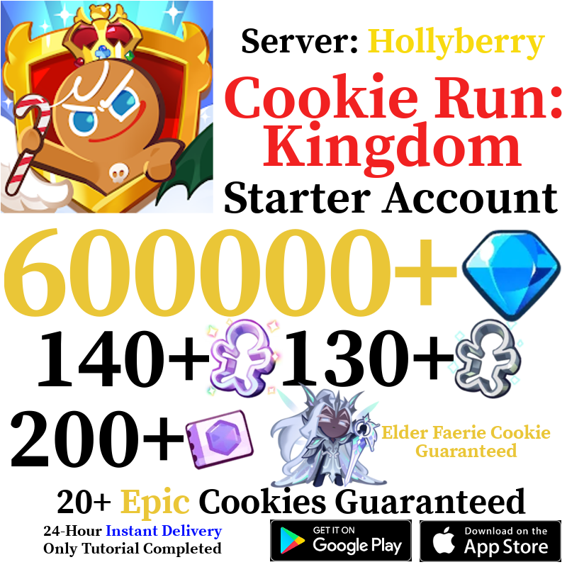 [GLOBAL/Hollyberry][INSTANT] 600,000 Gems + Elder Faerie Cookie | Cookie Run: Kingdom Starter Reroll Account