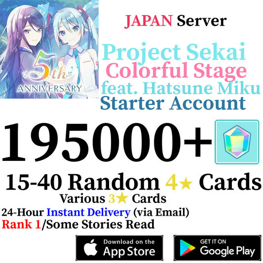 [JP] [INSTANT] 185000-195000+ Gems Project Sekai Colorful Stage ft Hatsune Miku PJSekai Reroll Starter Account