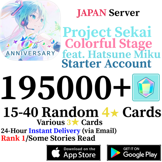 [JP] [INSTANT] 185000-195000+ Gems Project Sekai Colorful Stage ft Hatsune Miku PJSekai Reroll Starter Account