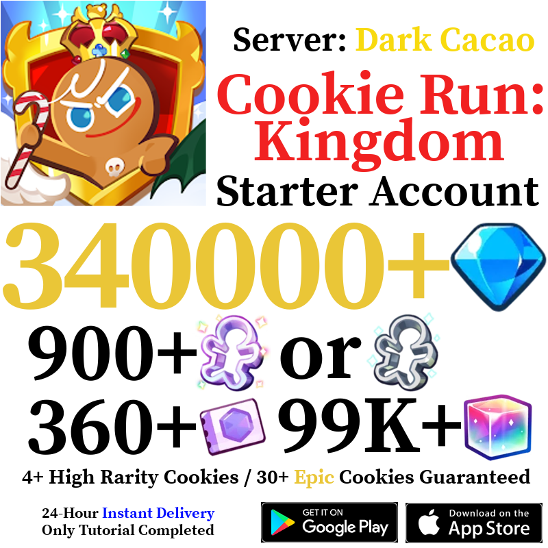 [GLOBAL/Dark Cacao] [INSTANT] 220,000-340,000+ Gems | Cookie Run: Kingdom Starter Reroll Account