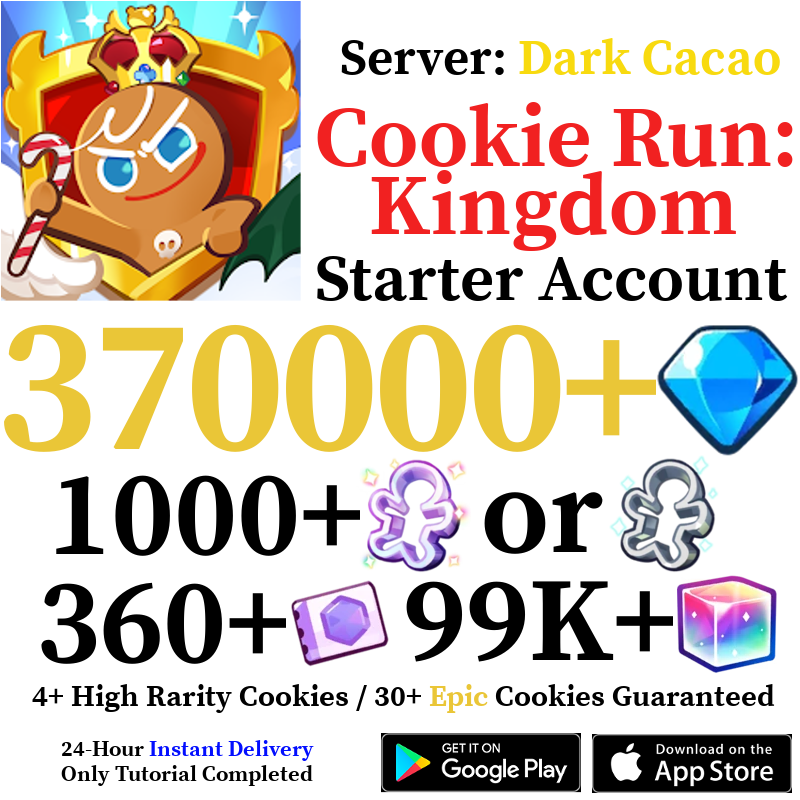 [GLOBAL/Dark Cacao] [INSTANT] 220,000-370,000+ Gems | Cookie Run: Kingdom Starter Reroll Account