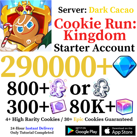 [GLOBAL/Dark Cacao] [INSTANT] 220,000-290,000+ Gems | Cookie Run: Kingdom Starter Reroll Account