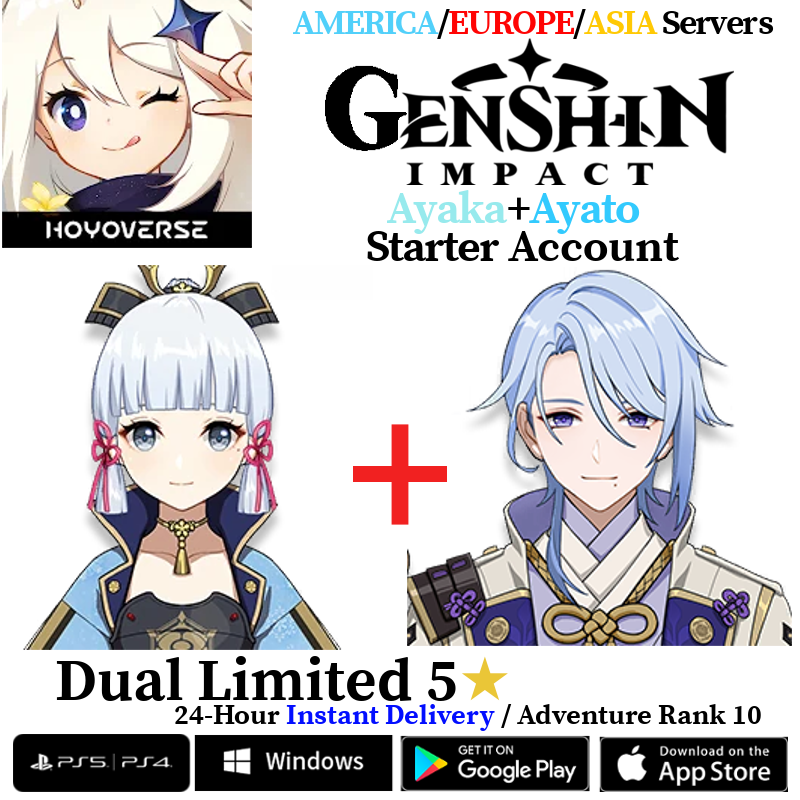 [AMERICA/EUROPE/ASIA] Ayato + Ayaka Genshin Impact Starter Account AR10