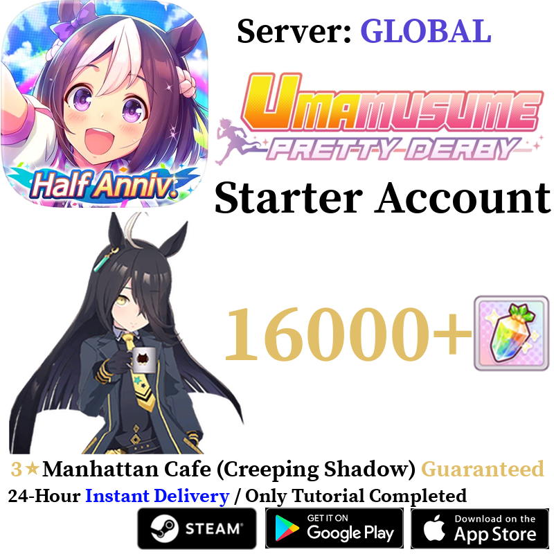 [GLOBAL] [INSTANT] 3⭐Manhattan Cafe (Creeping Shadow) + 16000+ Carats | Uma Musume Pretty Derby Starter Account