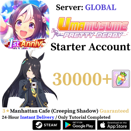 [GLOBAL] [INSTANT] 3⭐Manhattan Cafe (Creeping Shadow) + 16000+ Carats | Uma Musume Pretty Derby Starter Account