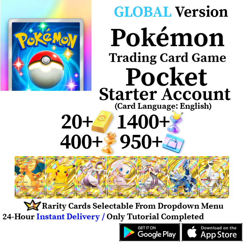 [GLOBAL] [INSTANT] Pokémon Pokemon TCG Pocket Crown Rarity Gold Mewtwo Palkia Dialga Arceus Starter Account (Card Language: English)