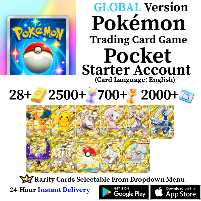 [GLOBAL] [INSTANT] Pokémon Pokemon TCG Pocket Crown Rarity Gold Nihilego Lunala Solgaleo Arceus Account (Card Language: English)