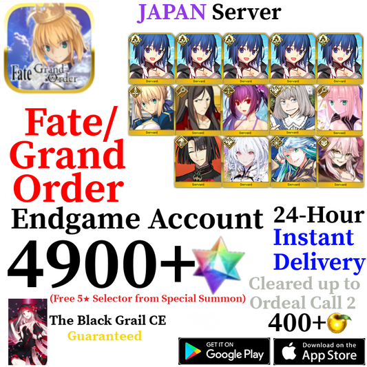[JP] [INSTANT] NP5 Ciel + Kukulkan + Castoria + Skadi Ruler + Oberon + Vitch + 4900+ SQ Fate Grand Order FGO Endgame Reroll Account