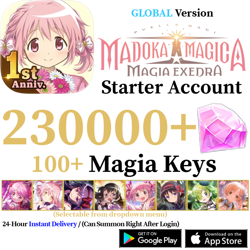 [GLOBAL] [INSTANT] (BUY 2 GET 3) 30000-230000+ Magica Stones, 11+ Magia Keys | Puella Magi Madoka Magica Magia Exedra Starter Reroll Account