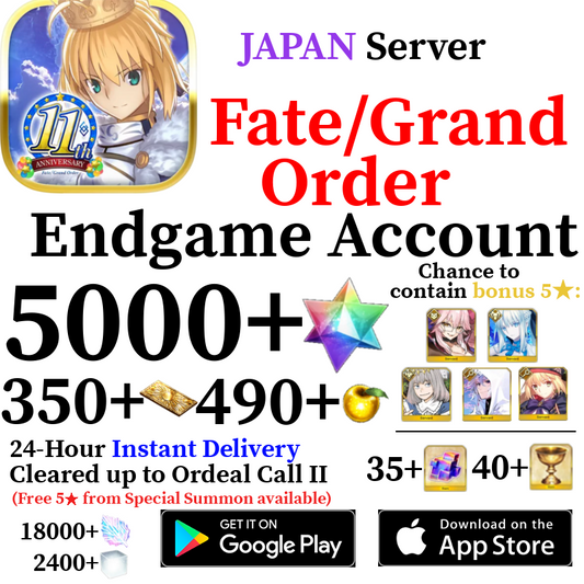[JP] [INSTANT] 5000+ SQ Fate Grand Order FGO Quartz Endgame Reroll Starter Account