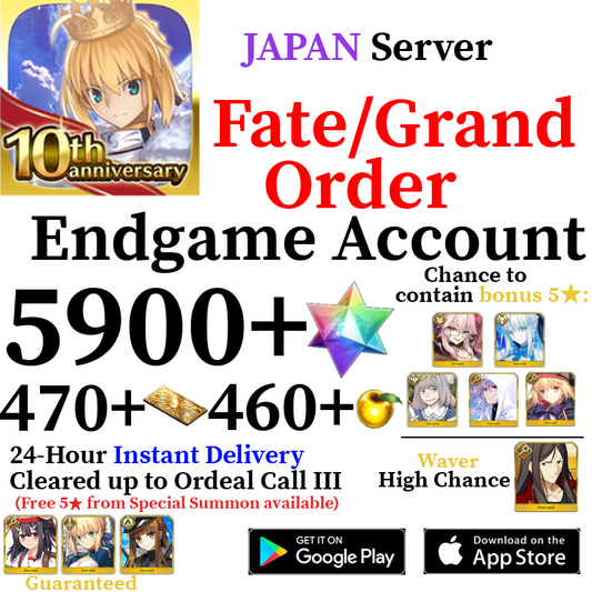 [JP] [INSTANT] 5900+ SQ Fate Grand Order FGO Quartz Endgame Reroll Starter Account