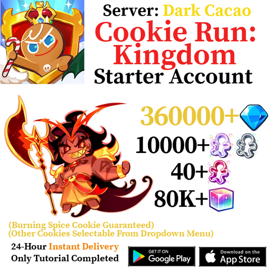[GLOBAL/Dark Cacao] [INSTANT] Burning Spice Cookie + 170,000 - 360,000+ Gems | Cookie Run: Kingdom Starter Reroll Account