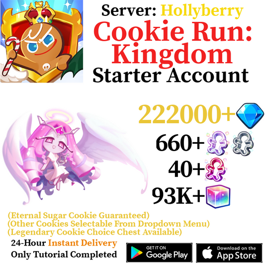 [GLOBAL/Hollyberry] [INSTANT] Eternal Sugar Cookie + 222,000+ Gems | Cookie Run: Kingdom Starter Reroll Account