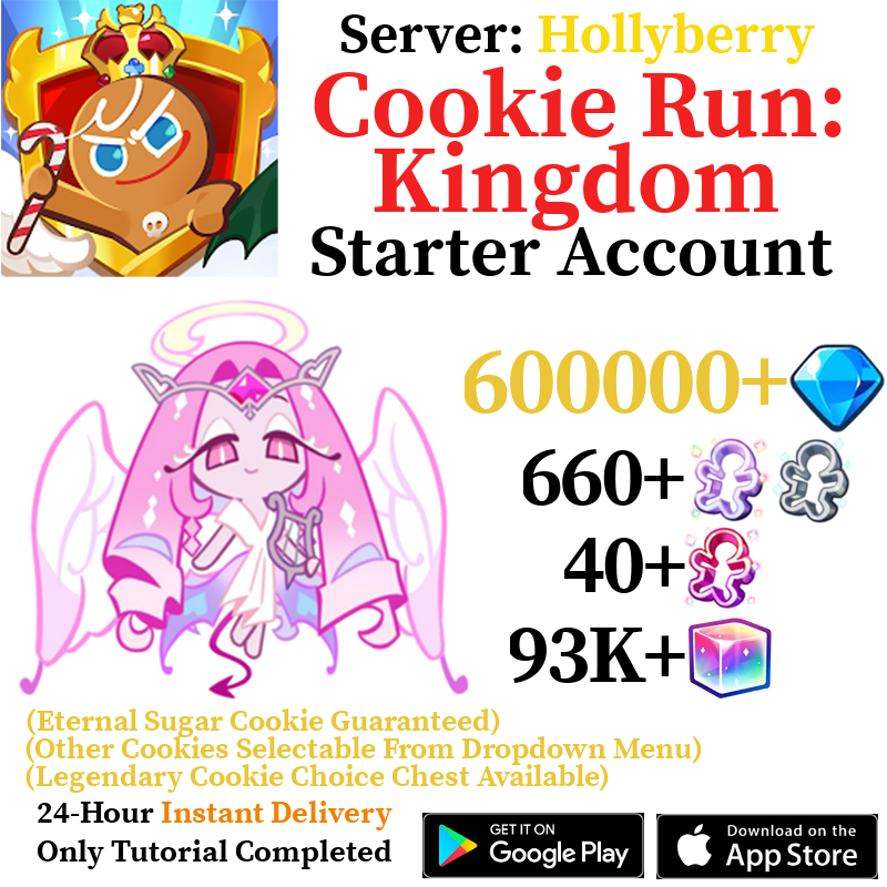 [GLOBAL/Hollyberry] [INSTANT] Eternal Sugar Cookie + 222000-600000+ Gems | Cookie Run: Kingdom Starter Reroll Account