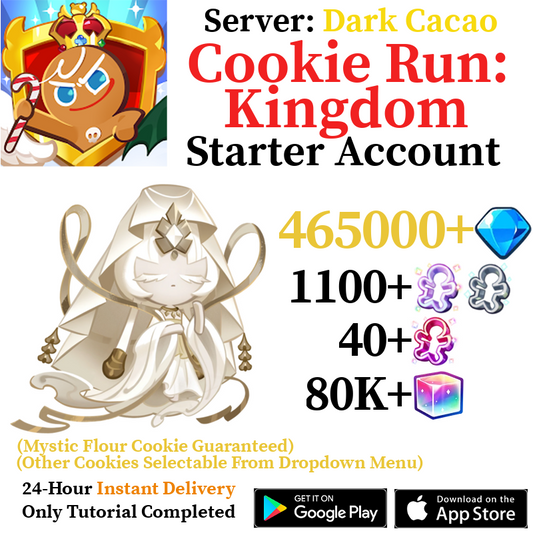 [GLOBAL/Dark Cacao] [INSTANT] Mystic Flour Cookie + 465,000+ Gems | Cookie Run: Kingdom Starter Reroll Account