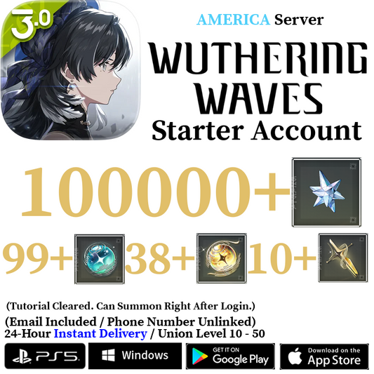 [AMERICA/NA] [INSTANT] 9000-100000+ Astrite, 100+ Tides Lynae Mornye Chisa Wuthering Waves Starter Reroll Account