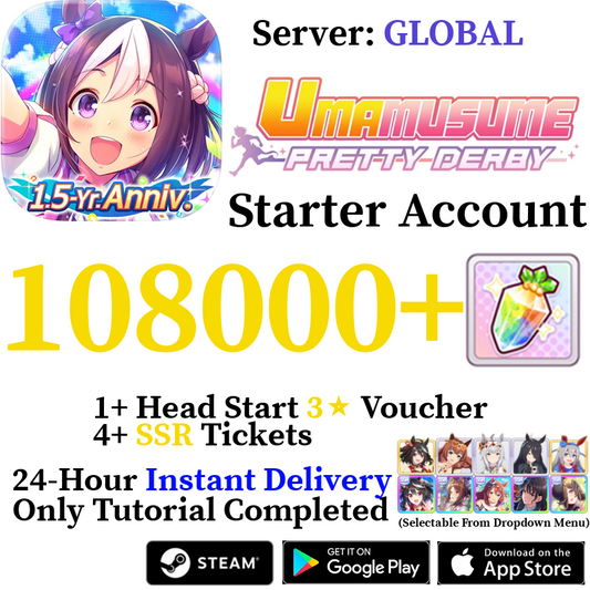 [GLOBAL] (BUY 2 GET 3) INSTANT 40000-108000+ Gems | Uma Musume Pretty Derby Starter Reroll Account