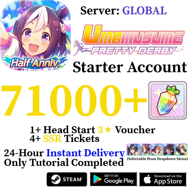 [GLOBAL] (BUY 2 GET 3) INSTANT 40000-71000+ Gems | Uma Musume Pretty Derby Starter Reroll Account