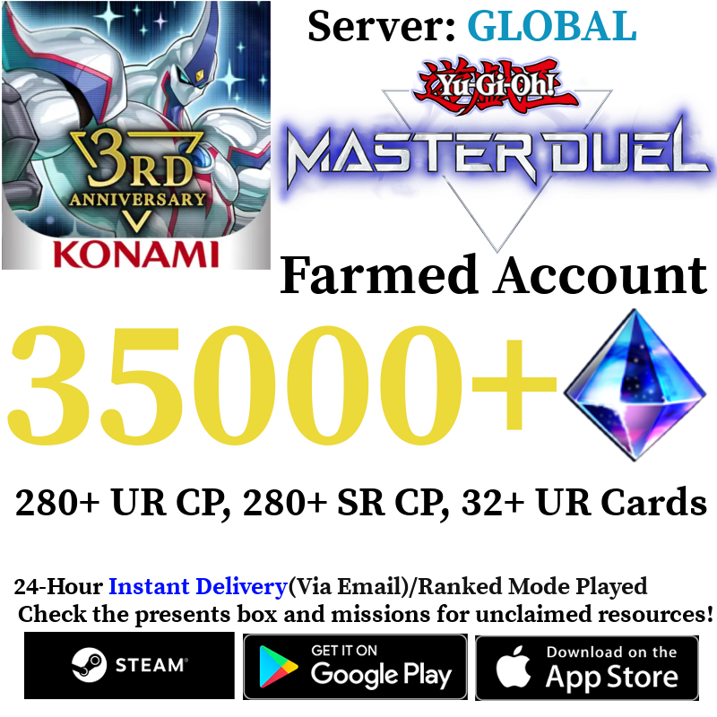 [GLOBAL] [INSTANT] 35000+ Gems Yu-Gi-Oh! Master Duel Farmed Reroll Account