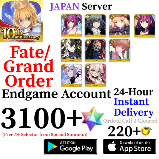 [JP] [INSTANT] King Hassan + Ashiya Doman + Van Gogh + Castoria + Oberon + Vitch + Skadi + Merlin + 3100+ SQ Fate Grand Order FGO Reroll