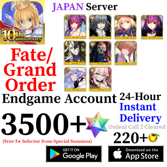 [JP] [INSTANT] King Hassan + Ashiya Doman + Van Gogh + Castoria + Oberon + Vitch + Skadi + Merlin + 3500+ SQ Fate Grand Order FGO Reroll