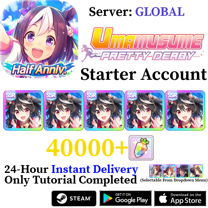 [GLOBAL] [INSTANT] Kitasan Black SSR X5 + 12000-40000+ Carats | Uma Musume Pretty Derby Starter Account