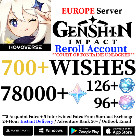 [EUROPE] [INSTANT] 78000+ Primogems Fates Genshin Impact Reroll Account