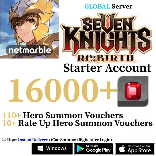 [GLOBAL] [INSTANT] (BUY 2 GET 3) 4000-12000+ Gems, 70+ Summon Tickets | Seven Knights Re:BIRTH Starter Reroll Account