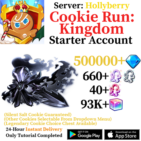 [GLOBAL/Hollyberry] [INSTANT] Silent Salt Cookie + 222000-500000+ Gems | Cookie Run: Kingdom Starter Reroll Account