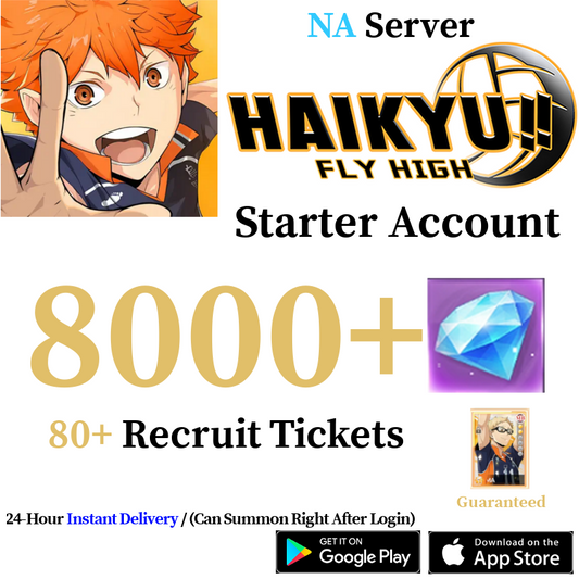 [NA] [INSTANT] 8000+ Gems, 80+ Summon Tickets | HAIKYU!! FLYHIGH Starter Reroll Account