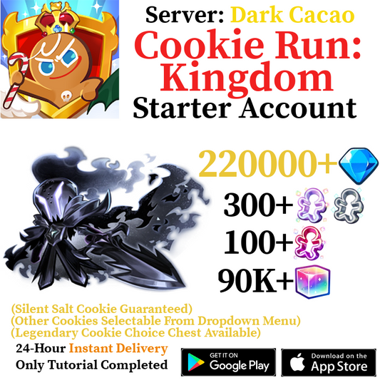 [GLOBAL/Dark Cacao] [INSTANT] Silent Salt Cookie + 222000+ Gems | Cookie Run: Kingdom Starter Reroll Account