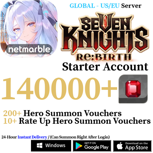 [GLOBAL - US/EU] [INSTANT] 40000-170000+ Gems, 200+ Summon Tickets | Seven Knights Re:BIRTH Starter Reroll Account